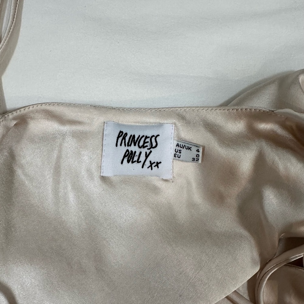 Princess Polly beige tie strap satin silk mini dress - Picture 2 of 3